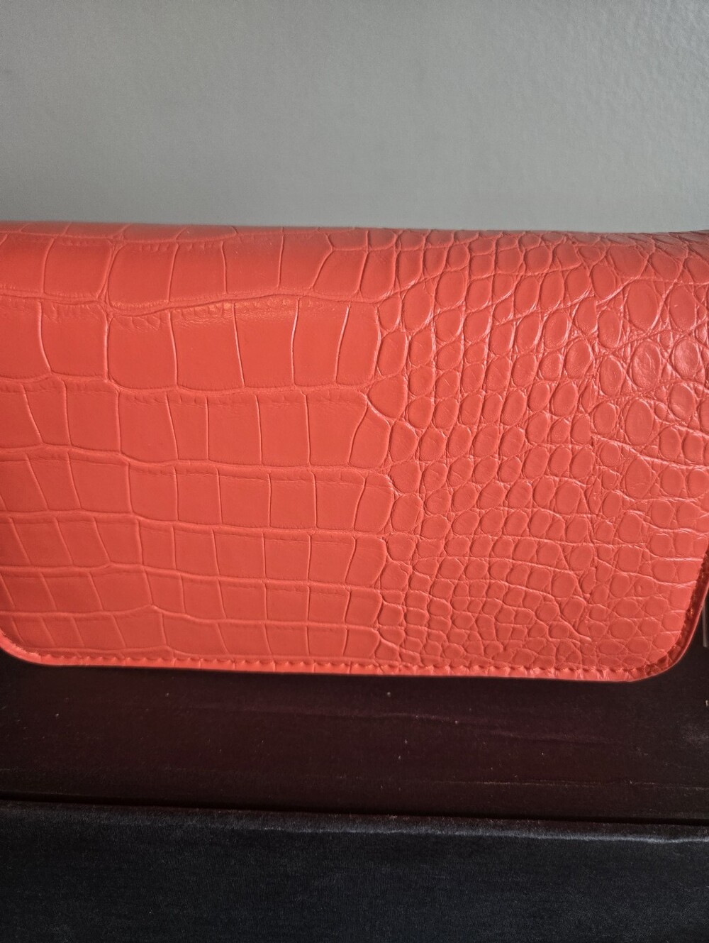 Badley Mischika Genuine Croc-Embossed Orange Wallet Clutch Nwt - Picture 2 of 9
